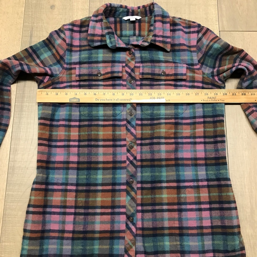 L.L. Bean Chamois Cloth Shirt Womens Size M Pink Plaid Button Up Tunic Cabincore - Picture 9 of 11